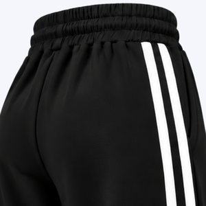 Womens <b>Black</b> Wide Leg Track Pants With <b>White</b> Side <b>Stripes</b> High Waist Drawstring Pockets Loose Fit Sportswear Casual Day <b>Trousers</b> - Product Image 6