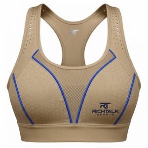 Women's Racerback <b>Brassiere</b> High Support Quick Dry Breathable Mesh Contrast Stitch Scoop Neck Yoga Sports Bra - Product Image 3