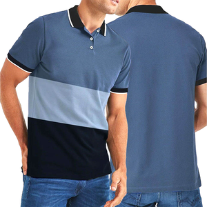 Men's Color Blocked Short Sleeve <b>Polo</b> <b>Shirt</b> Regular Fit Casual Woven Solid Design <b>Blue</b> Black White Trim - Product Image 4