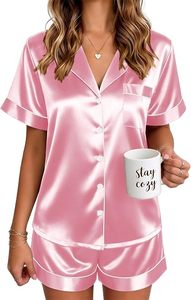 Ensemble de pyjama en satin de soie de luxe pour femmes RTS, taille élastique, manches courtes, uni, pour l'automne/l'hiver/l'été - Product Image 5