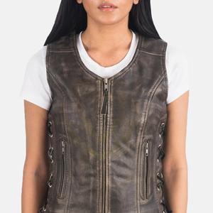 Gilet en cuir véritable de qualité supérieure pour femmes, en cuir de chèvre véritable, avec logo et tailles personnalisés - Product Image 3