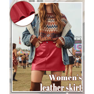 Minifalda de piel sintética para mujer con bolsillos, cintura alta, elástica, con cremallera y botones, corte en A, para fiesta - Product Image 4