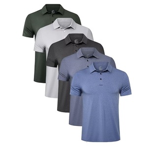 เสื้อโปโลแขนสั้นสีเขียวสำหรับผู้ชาย แห้งเร็ว สีพื้น ติดกระดุมด้านหน้า เสื้อกอล์ฟ ทรงปกติ ผ้าถักโพลีเอสเตอร์ - Product Image 1