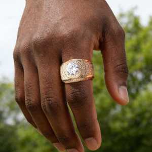 Iced Out Chunky <b>Dome</b> <b>Ring</b>, Hip Hop Baguette & Round Cut Statement Bling <b>Ring</b>, Unisex Streetwear Jewelry, Birthday Gift for Him - Product Image 5