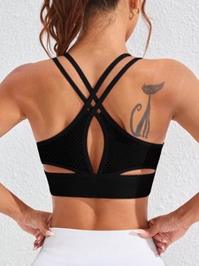 High-Impact Criss <b>Cross</b> Training <b>Top</b> | Black Solid Mesh Activewear Bralette | Nylon Spandex Seamless Fitness Gym Wear - Product Image 4