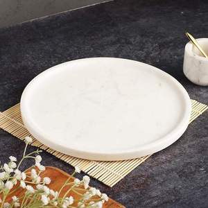Plateau de service rond élégant en marbre, design classique de luxe en pierre naturelle avec finition plaquée moderne, décoratif pour les fêtes à prix abordable - Product Image 2
