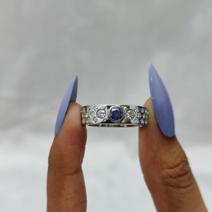 Bague large en argent sterling 925 original avec moissanite taille ronde et saphir pierre de naissance, bijou de fiançailles raffiné, cadeau pour partenaire - Product Image 2