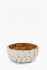 Bol en bois fait main avec motif floral et couvercle pour servir les aliments - Product Image 3