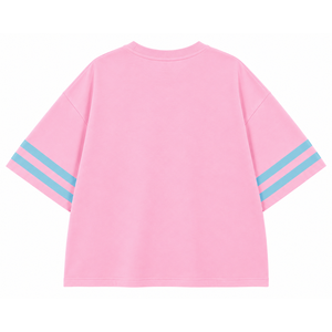 T-shirt à col rond pour femme Jack And Jill Of America, avec strass et lettres grecques, manches rayées, motif graphique, rose et bleu - Product Image 4