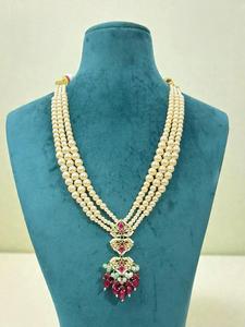 Ensemble de collier en laiton plaqué or de haute qualité, aspect perle, style Ahemdabadi Kundan, pour femmes, cadeau pour mariage et soirée - Product Image 3