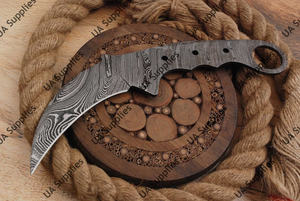 Venta al por mayor de cuchillos de hoja fija de acero de Damasco de espiga completa, tipo pico de halcón, para caza y camping, en blanco, OBM OEM ODM Suministro DIY - Product Image 4