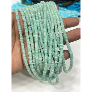Cuentas de Piedras Preciosas de Alta Calidad para la Elaboración de Joyería, 17 Pulgadas, Amazonita Natural, Forma de Neumático Lisa, Tamaño 6-7 mm - Product Image 1