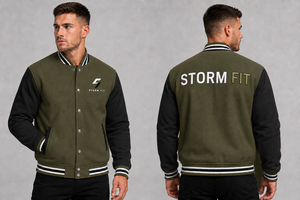 Chaqueta Varsity Unisex Storm Fit, Estilo Urbano, Color Granate y Gris, Corte Regular, Cuello Alto, Lana/Cuero Ecológico - Product Image 5