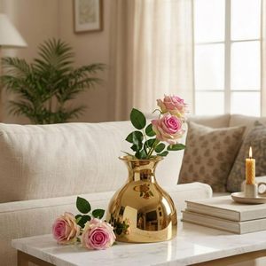 Vase à fleurs en métal de type exclusif, surface plane, couleur dorée, design élégant, résistant à la rouille, pour décorer votre maison - Product Image 1