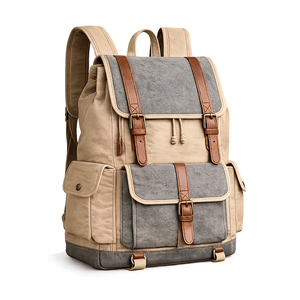 Canvas Rucksack <b>Backpack</b> Panelled Eco-friendly Unisex Large Capacity Vintage Waterproof Minimalist Zipper Closure Outdoor Travel - Product Image 1