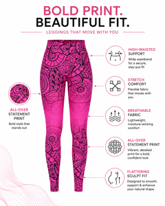 Leggings de Yoga de Cintura Alta con Estampado Floral Mandala para Mujer, Leggings Deportivos de Compresión al por Mayor, Ropa Deportiva Activa, Leggings Rosas - Product Image 5