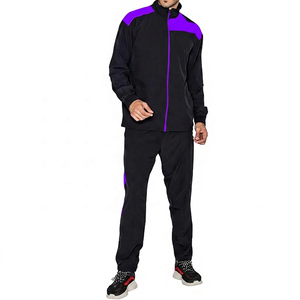 Survêtement sportif pour homme, noir et bleu, avec fermeture éclair intégrale, poches latérales, idéal pour l'automne - Product Image 3