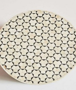 Tabouret et ottoman ronds en os incrustés faits à la main et écologiques - Design moderne pour salon F S INTERNATIONAL Modèle MUG - Product Image 2
