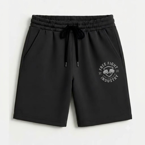 Shorts Deportivos Unisex Negros de Algodón Elástico y Transpirable, Corte Regular, Logotipo Bordado con Cadena en la Parte Delantera, para Artes Marciales Mixtas - Product Image 1