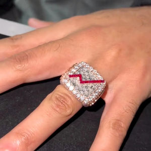 Luxury Moissanite Statement Ring <b>Solid</b> <b>Silver</b> Yellow Gold Plated Unisex Hip Hop Jewelry for Bold Personal Style - Product Image 1