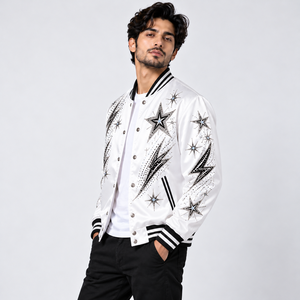 Chaqueta Bomber Moderna para Hombre con Pedrería, Chaqueta de Alta Calidad con Cristales y Diseño de Estrellas Único para un Estilo Casual Urbano - Product Image 3