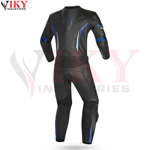 Traje de Motociclismo de Cuero Personalizado Negro y Azul, Traje de Motocicleta de Cuero Genuino Dainese - Product Image 2