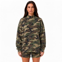 Prix d'usine – Ensemble 2 pièces décontracté pour femme, imprimé camouflage rose, sweat-shirt à col montant à manches longues et short coupe ample