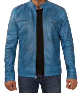 Chaqueta de Cuero Hecha a Mano para Hombre, Estilo Americano, Corte Ajustado, Diseño Urbano Personalizado con Cuello Alto y Detalle Frontal para Invierno - Product Image 1