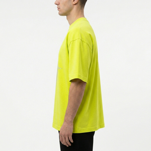 T-shirt à manches courtes pour homme, jaune fluo, col rond, motif géométrique en strass, coupe classique, jersey respirant en coton, vêtements décontractés - Product Image 2