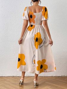 Vestido Maxi de Verano para Mujer Talla Grande, Cuello con Lazo, Mangas Abullonadas, Estampado Floral, Tejido de Tela, Silueta en A, Cintura Alta, Transpirable - Product Image 2