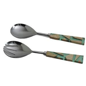 เซิร์ฟเวอร์สลัดสแตนเลสชุบเงินและด้ามจับไม้และเรซินและไม้อุปกรณ์เสริมผลิตภัณฑ์ใหม่ไอเดียบ้านและห้องครัว - Product Image 1