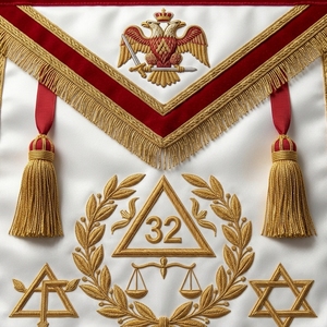 Delantal Masónico de Terciopelo Rojo de Lujo con Bordado Dorado de Águila de Dos Cabezas, Regalia Masónica de 32 Grados con Borlas y Flecos - Product Image 3