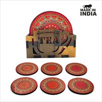 Ensemble de 6 dessous-de-verre en caoutchouc Mandala bohème, ronds, antidérapants, avec support en bois, diamètre 300 mm