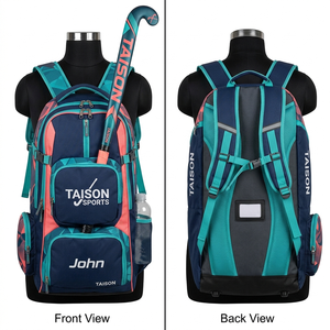 Bolsa Deportiva de Hockey sobre Césped para Mujer, Poliéster 600D Premium, Diseño de Paneles Azul y Verde, Soporte para Palo, Logotipo Personalizado, Mochila de Viaje - Product Image 5