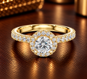 Anillo de compromiso clásico para mujer con halo oculto de diamantes cultivados en laboratorio, chapado en oro de 14K/18K y rodio, 1.17Ct DEF VVS, ODM - Product Image 1