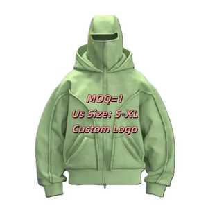 Sweat à capuche zippé pour homme, personnalisé, surdimensionné, à double capuche, avec patchs brodés, style cagoule ninja, en polaire d'hiver, pour le ski - Product Image 4