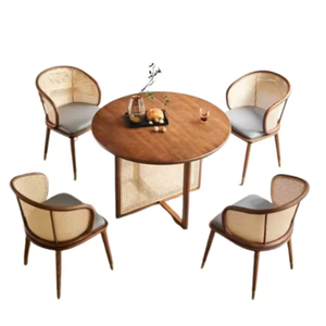 Vintage Round Dining Table Set Eco-Friendly Rattan Chairs Dining Set Affordable Dining Room <b>Furniture</b> - Product Image 1