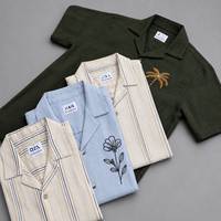 Veste boutonnée décontractée pour homme, col camp, 100 % polyester, manches courtes, style resort/plage, tailles S à 2XL, vente en gros OEM ODM