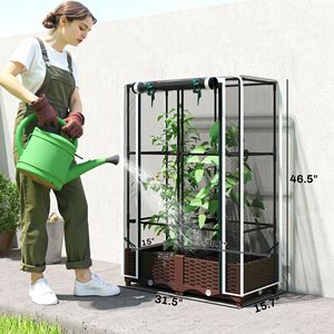 Fioriera rialzata bianca da 118 cm con irrigazione automatica, traliccio e fori di drenaggio - per pomodori e colture - Product Image 3