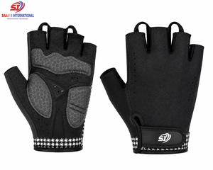 <b>Half</b> Finger Cycling Gloves Houndstooth Trim Anti <b>Slip</b> Gel Pad Fashion Bike Gloves Wholesale OEM Custom Logo - Product Image 1