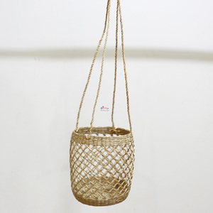 Handmade Seagrass Hanging Planter Woven Round Suspended <b>Basket</b> Eco Friendly Rustic Decor for Home <b>Garden</b> - Product Image 1