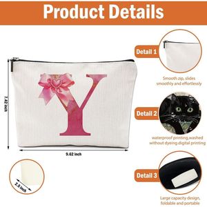 Borsa Cosmetica Personalizzata con Iniziali, Pochette Carina Stile Preppy, Organizer per Trucchi con Monogramma e Fiocco, da Viaggio per Articoli da Toeletta - Product Image 2