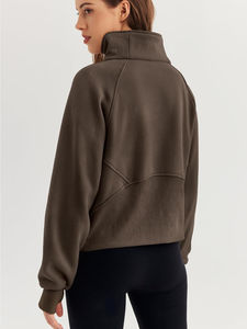 Sudadera con capucha y media cremallera de alta calidad, forro polar, logotipo personalizado OEM bordado, impermeable, transpirable, para mujer, color personalizado, algodón - Product Image 2