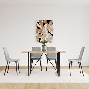 Ensemble de table à manger moderne en MDF couleur bois avec 4 chaises, table de cuisine style mid-century, pieds en métal, ensemble de salle à manger de la marque Dini - Product Image 4