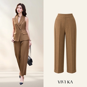 Pantalones Rectos de Cintura Alta Color Marrón para Mujer, Pantalones Holgados de Oficina, Color Sólido, Poliéster y Elastano, Ropa de Otoño JAMES - Product Image 1