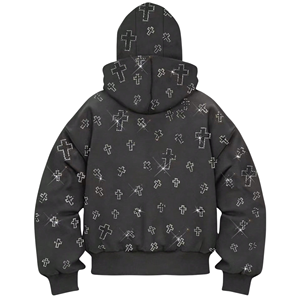 HighQuality 300gsm Cotton Fleece Rhinestone Hoodie Custom Luxury Brand Bling Stones Pullover Unisex Streetwear Hip Hop Loose Fit - Product Image 3