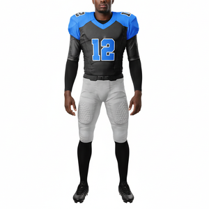 Camiseta de Fútbol Americano Personalizada para Hombre, Cuello en V, Manga Larga, Negra y Azul, Sublimada, Absorbente de Humedad, Uniforme Deportivo para Todas las Temporadas - Product Image 5