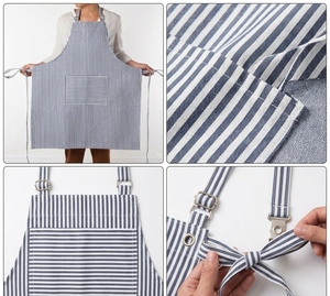 Delantal de Lona a Rayas con Bolsillo y Cierre a Presión, Manga Corta, para Uso en Restaurantes y Bares, Uniforme de Trabajo Unisex - Product Image 4