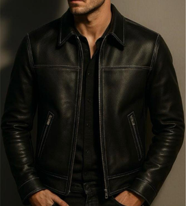 Men's Winter Plus Size Safari Leather Jacket Stand Collar Front Pockets Quilted <b>Detail</b> Heated Breathable Customizable Size Color - Product Image 5