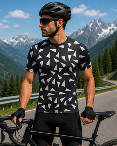 Maillot de cyclisme pour homme à manches courtes, motif triangulaire noir et blanc, séchage rapide, respirant, pour la route et le VTT - Product Image 5